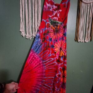 Bright Tie-Dye Maxi Dress in Red and Pink
